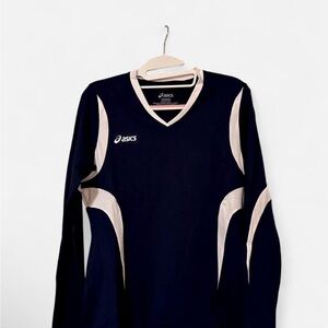 Asics Navy Athletic workout long sleeve Top with white color block details NWT